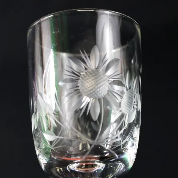Set of 3 Etched Sunflower Sherry Or Cordials Glasses 4.5"