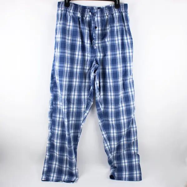 St. John's Bay Men's Large Blue White Plaid Pajama Pants