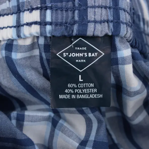 St. John's Bay Men's Large Blue White Plaid Pajama Pants