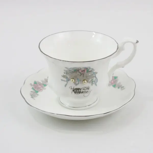 Vtg 1988 Roman Inc 25th Anniversary Footed Teacup & Saucer Set Japan