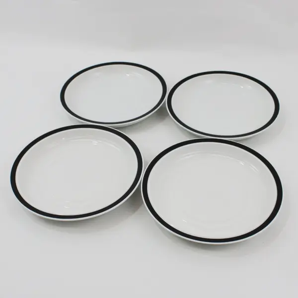 4 Everyday Gibson Salad Plates  White W/ Black Rim 7.5"
