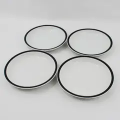 4 Everyday Gibson Salad Plates  White W/ Black Rim 7.5"