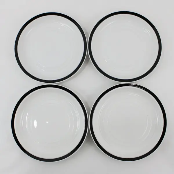 4 Everyday Gibson Salad Plates  White W/ Black Rim 7.5"