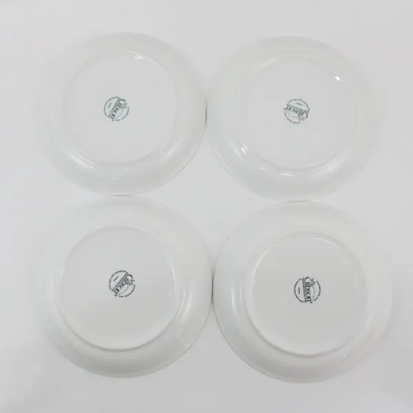4 Everyday Gibson Salad Plates  White W/ Black Rim 7.5"