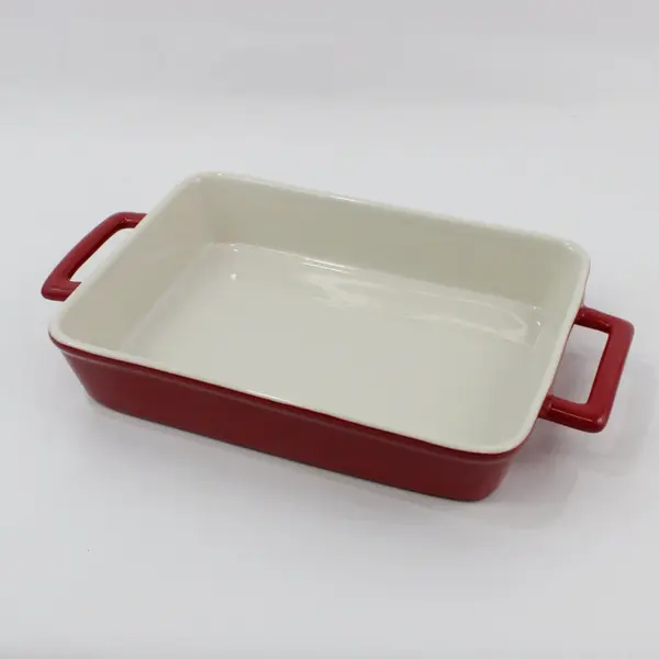 HIC 98048PS 9x13 Rectangular Ceramic Lasagna Pan Red Handles