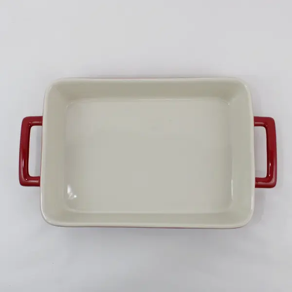 HIC 98048PS 9x13 Rectangular Ceramic Lasagna Pan Red Handles