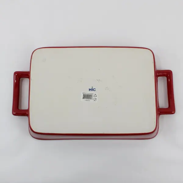 HIC 98048PS 9x13 Rectangular Ceramic Lasagna Pan Red Handles