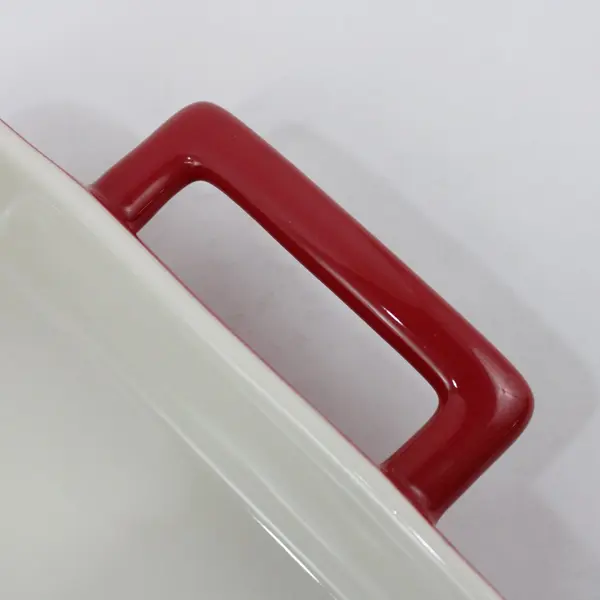 HIC 98048PS 9x13 Rectangular Ceramic Lasagna Pan Red Handles