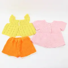 Lot of 3 Handmade Knit Crochet Baby Girls Clothes Pink Yellow Orange Flawed