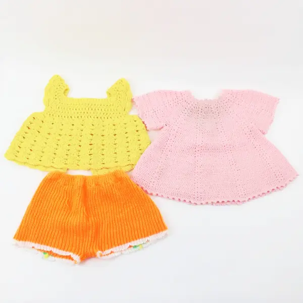 Lot of 3 Handmade Knit Crochet Baby Girls Clothes Pink Yellow Orange Flawed