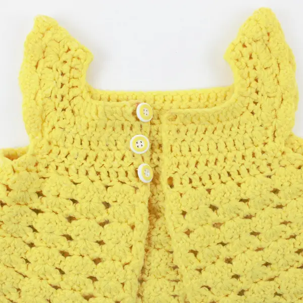 Lot of 3 Handmade Knit Crochet Baby Girls Clothes Pink Yellow Orange Flawed