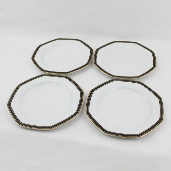  4 Christopher Stuart Black Dress Fine China Dinner Plates Y0009  Octagon 10.25"