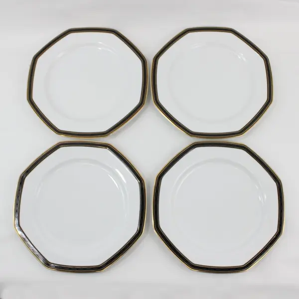  4 Christopher Stuart Black Dress Fine China Dinner Plates Y0009  Octagon 10.25"