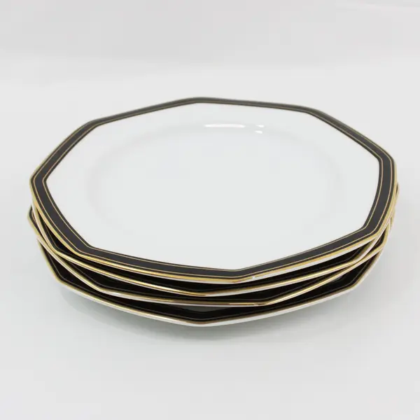  4 Christopher Stuart Black Dress Fine China Dinner Plates Y0009  Octagon 10.25"