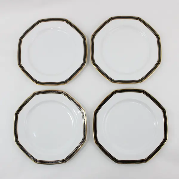 Set Of 4 Christopher Stuart Black Dress Fine China 8” Salad/Dessert Plates