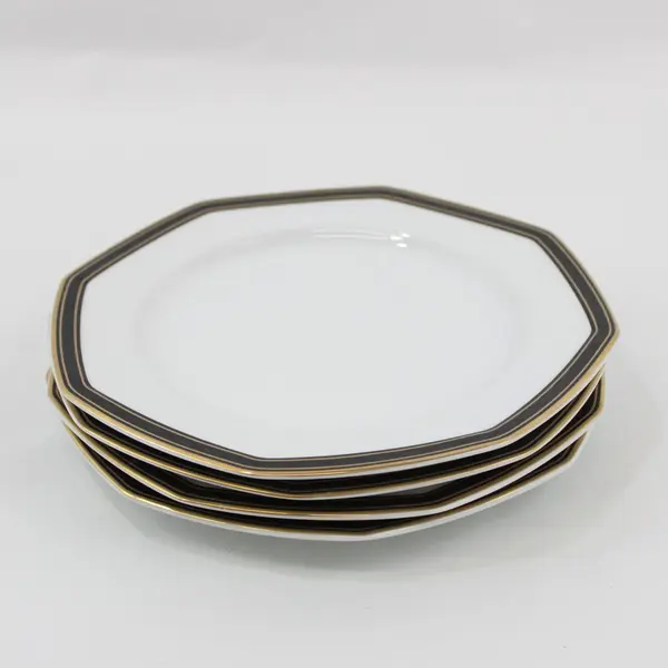 Set Of 4 Christopher Stuart Black Dress Fine China 8” Salad/Dessert Plates