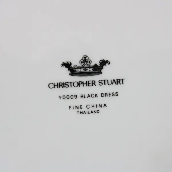 Set Of 4 Christopher Stuart Black Dress Fine China 8” Salad/Dessert Plates