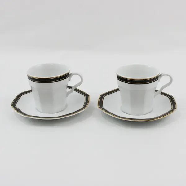 2 Christopher Stuart Black Dress Y0009 Cup Saucer Sets Black Gold Fine China