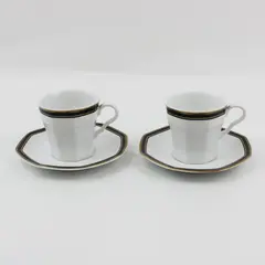 2 Christopher Stuart Black Dress Y0009 Cup Saucer Sets Black Gold Fine China