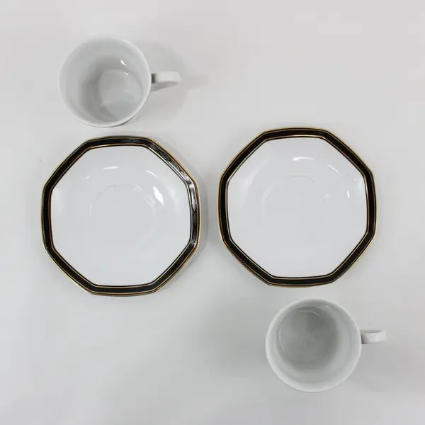 2 Christopher Stuart Black Dress Y0009 Cup Saucer Sets Black Gold Fine China
