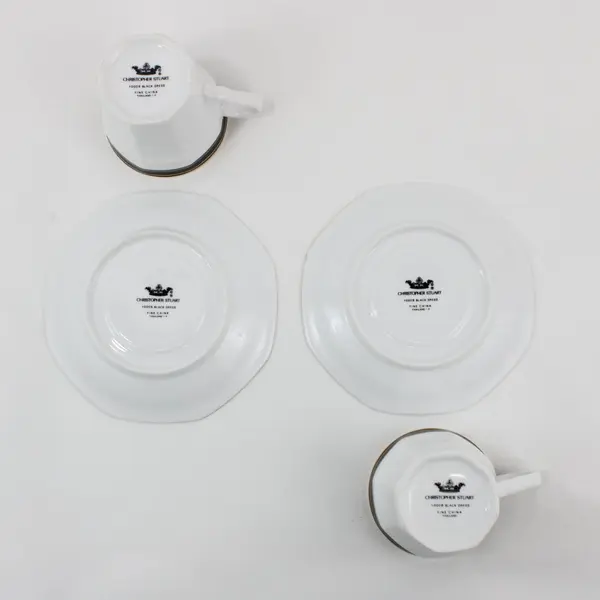 2 Christopher Stuart Black Dress Y0009 Cup Saucer Sets Black Gold Fine China