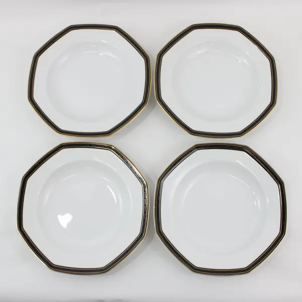 4 Christopher Stuart Black Dress Fine China Large Rimmed Soup Bowls