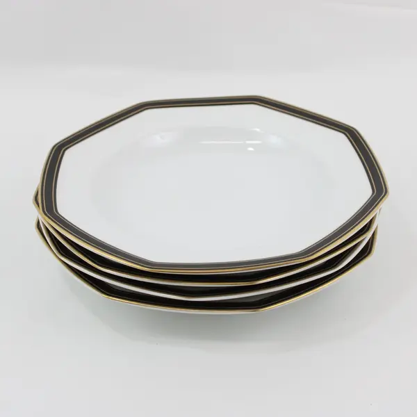4 Christopher Stuart Black Dress Fine China Large Rimmed Soup Bowls