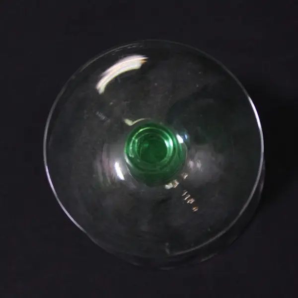 Vintage Uranium Glass Sherbet Glass Clear Textured Bowl Green Bubble Stem