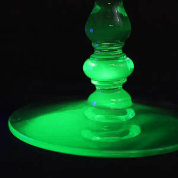 Vintage Uranium Glass Sherbet Glass Clear Textured Bowl Green Bubble Stem