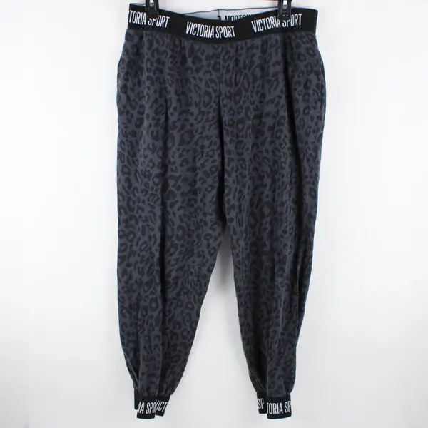 Victoria Sport Women's 3XW Black Gray Leopard Print Jogger Pants
