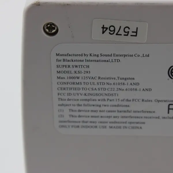 Blackstone SuperSwitch KSI-293 Indoor Wireless Remote Control Outlet - No Remote