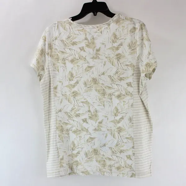WEEKENDS by Chico's Women's Size 2 White Beige Leaf Stripe Knit Long Sleeve Top