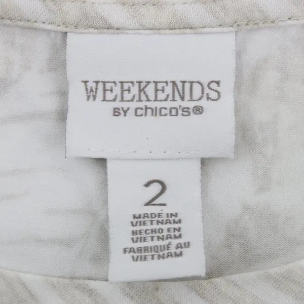WEEKENDS by Chico's Women's Size 2 White Beige Leaf Stripe Knit Long Sleeve Top