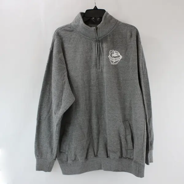 MV Sport Men's Gray Quarter Zip Sweater World of Speed Logo Kangaroo Pockets M