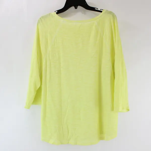 Chico's Women's Neon Yellow 3/4 Sleeve Knit Lace Detail Shirt Estimated Size M