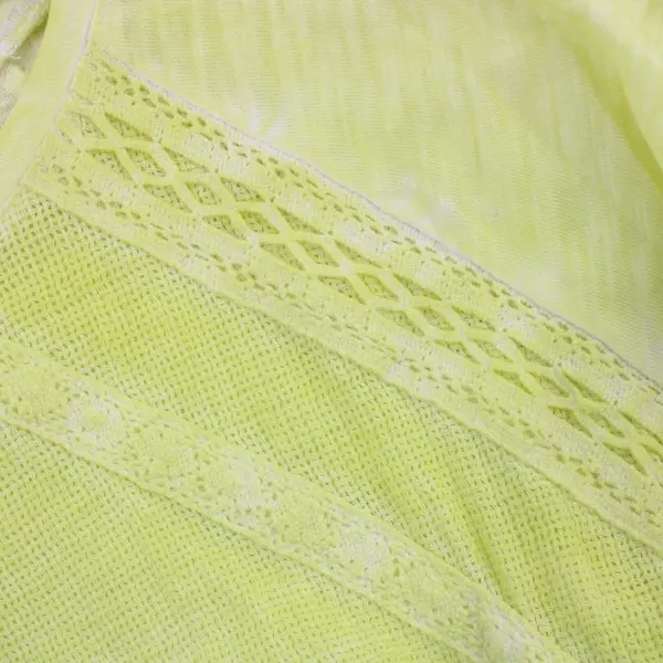 Chico's Women's Neon Yellow 3/4 Sleeve Knit Lace Detail Shirt Estimated Size M