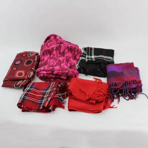 Lot of 6 Women's Scarves Red Pink Purple Black Mixed Patterns