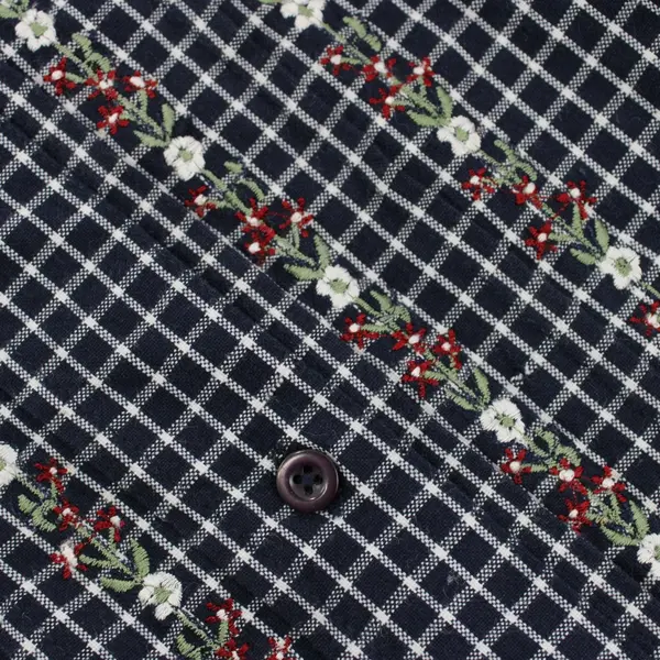 Willow Bay Women's Plaid Navy White Button Down Shirt Embroidered Florals 1X
