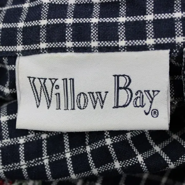 Willow Bay Women's Plaid Navy White Button Down Shirt Embroidered Florals 1X