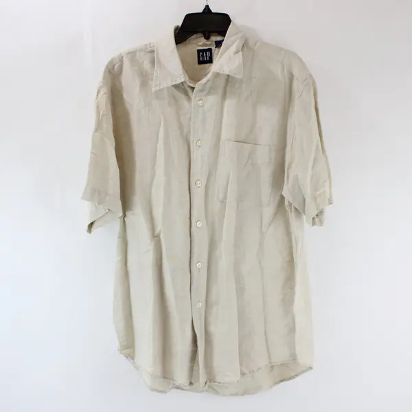 Gap Men's Linen Short Sleeve Button-Down Shirt Tan Size M
