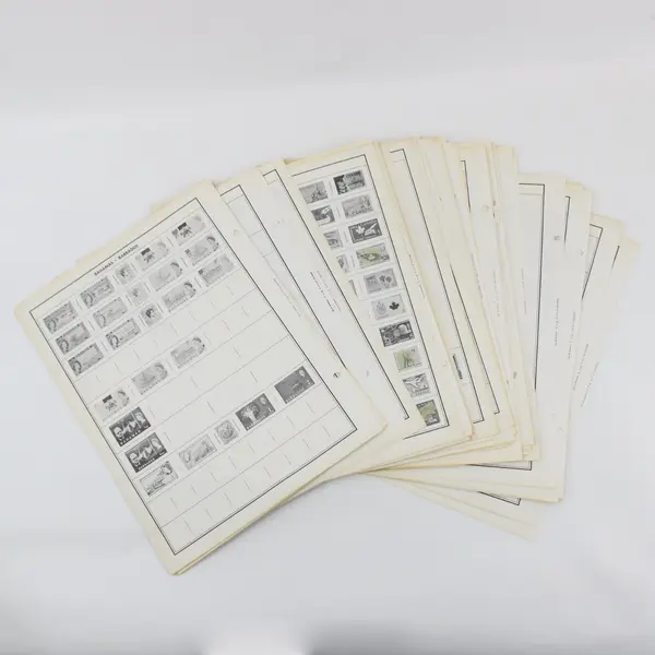 Lot of 75 Vintage H.E. Harris Worldwide Stamp Album Pages B&W