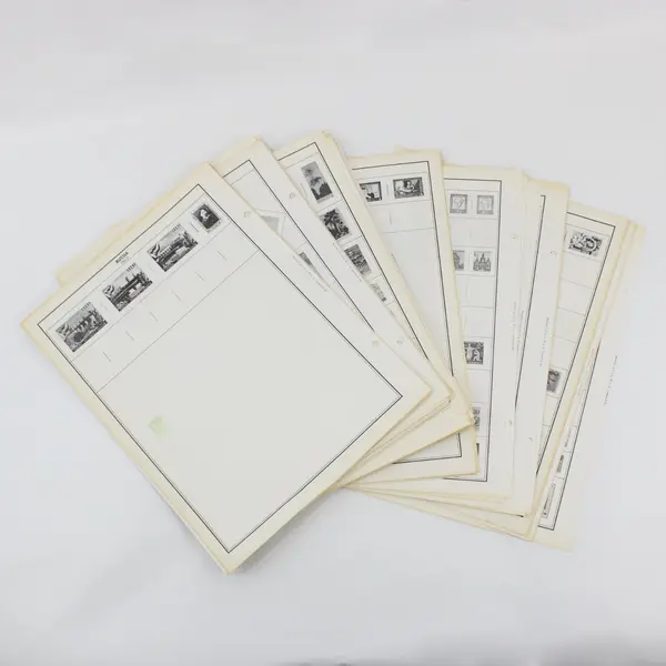Lot of 82 H.E. Harris Worldwide Stamp Album Pages B&W 9.4x12.4