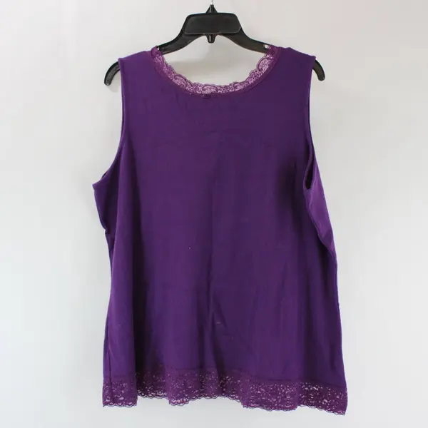 D&Co. Essentials Women's 2X Purple Ribbed Lace Trim Tank Top