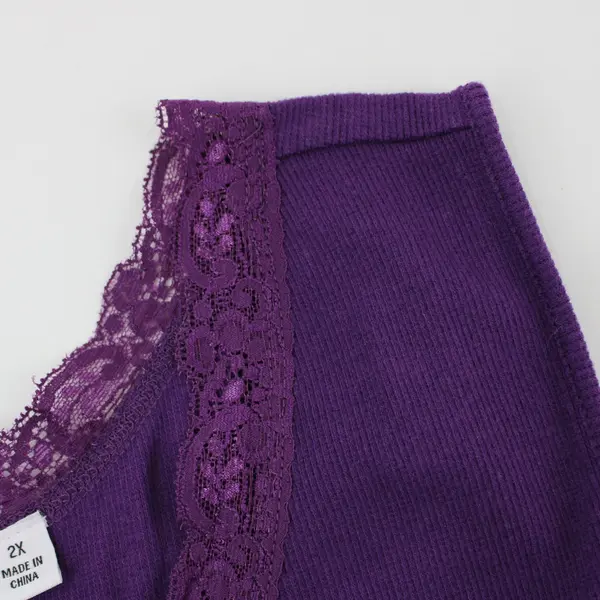 D&Co. Essentials Women's 2X Purple Ribbed Lace Trim Tank Top