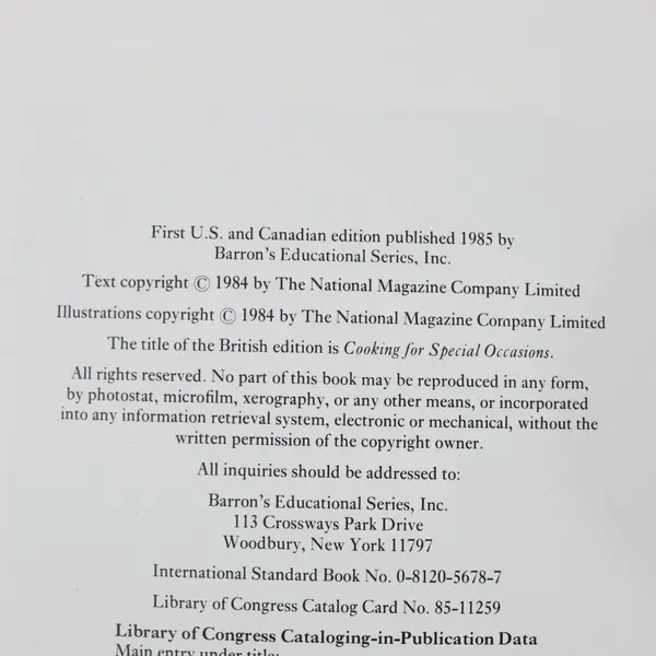 Barron's Cooking for Special Occasions Step-by-Step 1985 ISBN 0-8120-5678-7