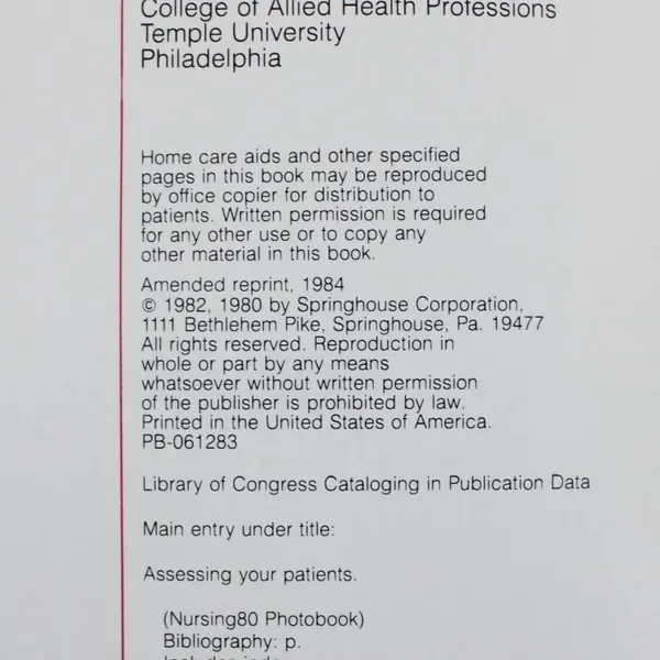 Nursing Photobook Assessing Your Patients Textbook 1984 Hardcover Good