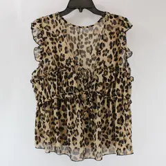 SHEIN Women's 0XL Cheetah Print Sheer Babydoll Tie-Front Top