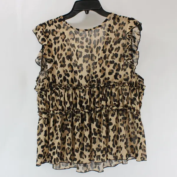 SHEIN Women's 0XL Cheetah Print Sheer Babydoll Tie-Front Top