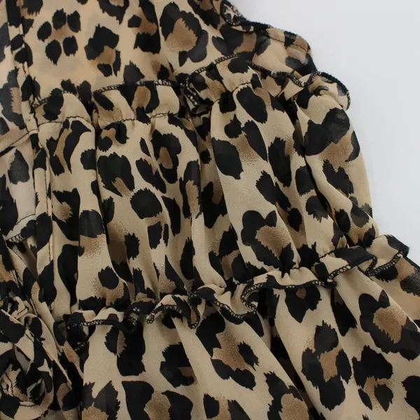 SHEIN Women's 0XL Cheetah Print Sheer Babydoll Tie-Front Top