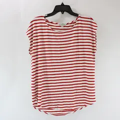 Green Envelope Women's XL White Red Striped Curved Hem Tee